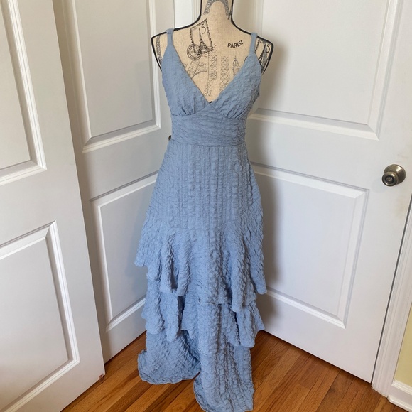 VICI Collection Tiered Cottagecore Long Maxi Dress Size Med Chambray Blue Boho - Picture 8 of 9